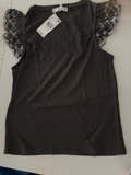 Top lingui Negro con Mangas Bordadas-Talla S