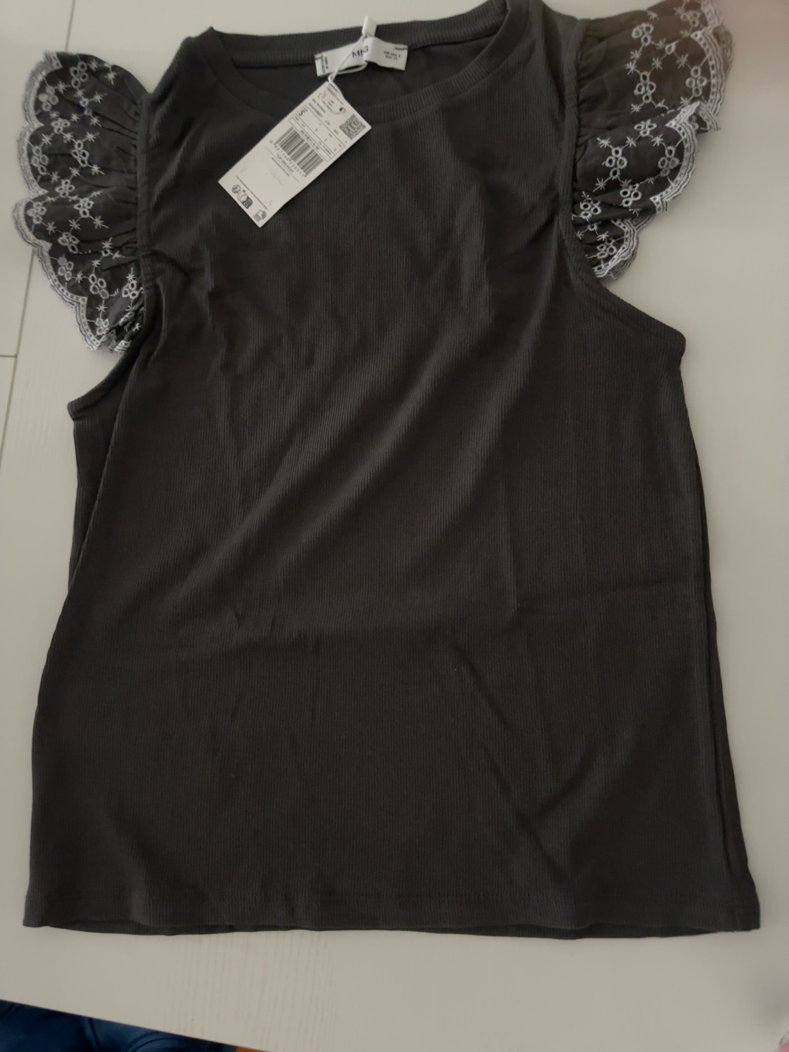 Top lingui Negro con Mangas Bordadas-Talla S